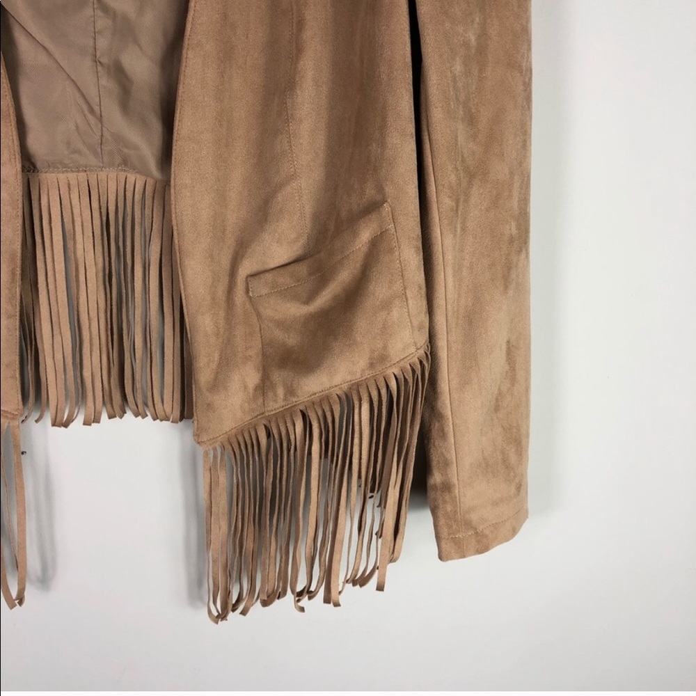 Bagatelle Suede Fringe Crop Jacket Tan Coat L - Picture 4 of 8
